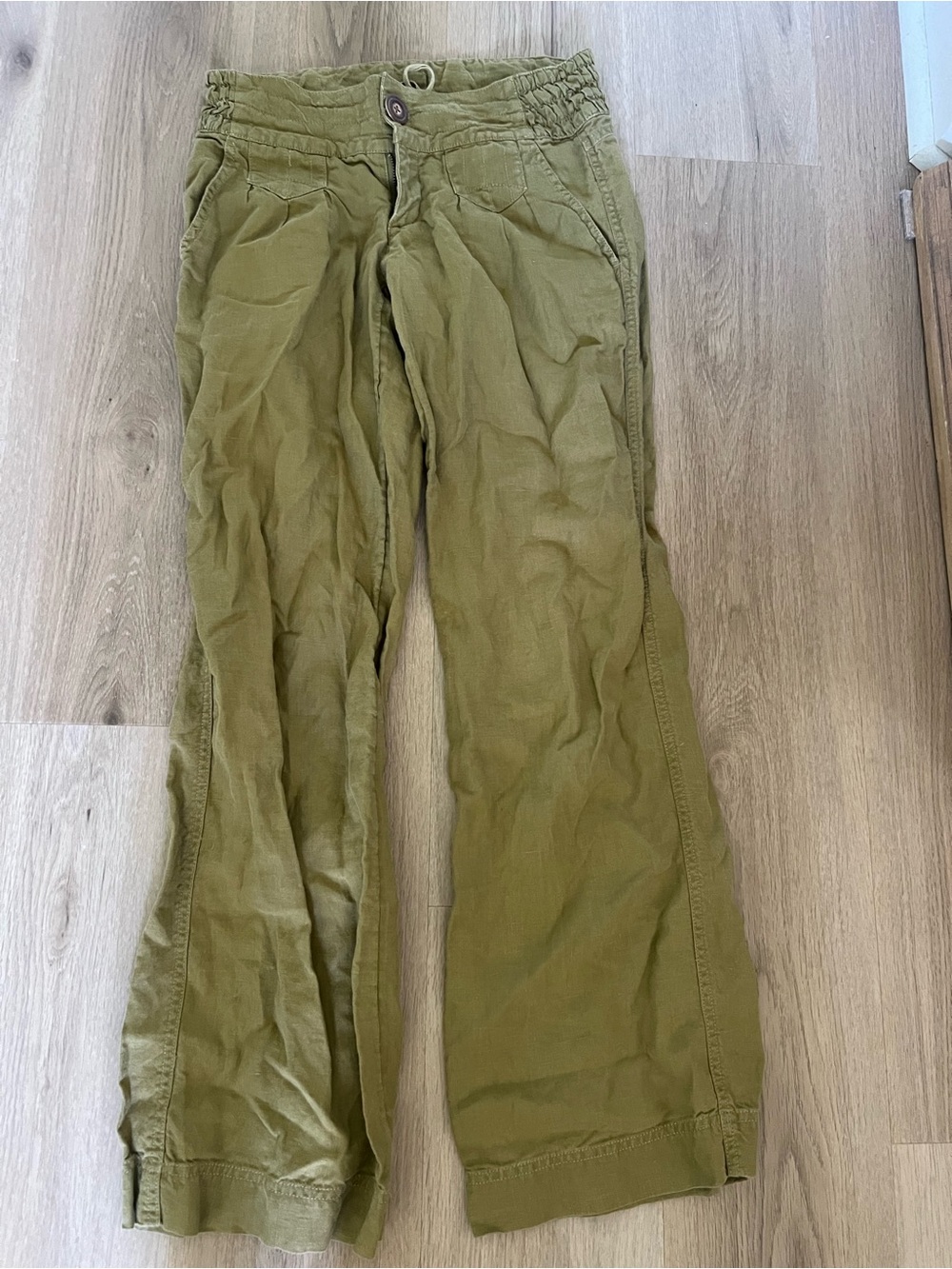 Athleta Olive-Tone Casual Linen Pants